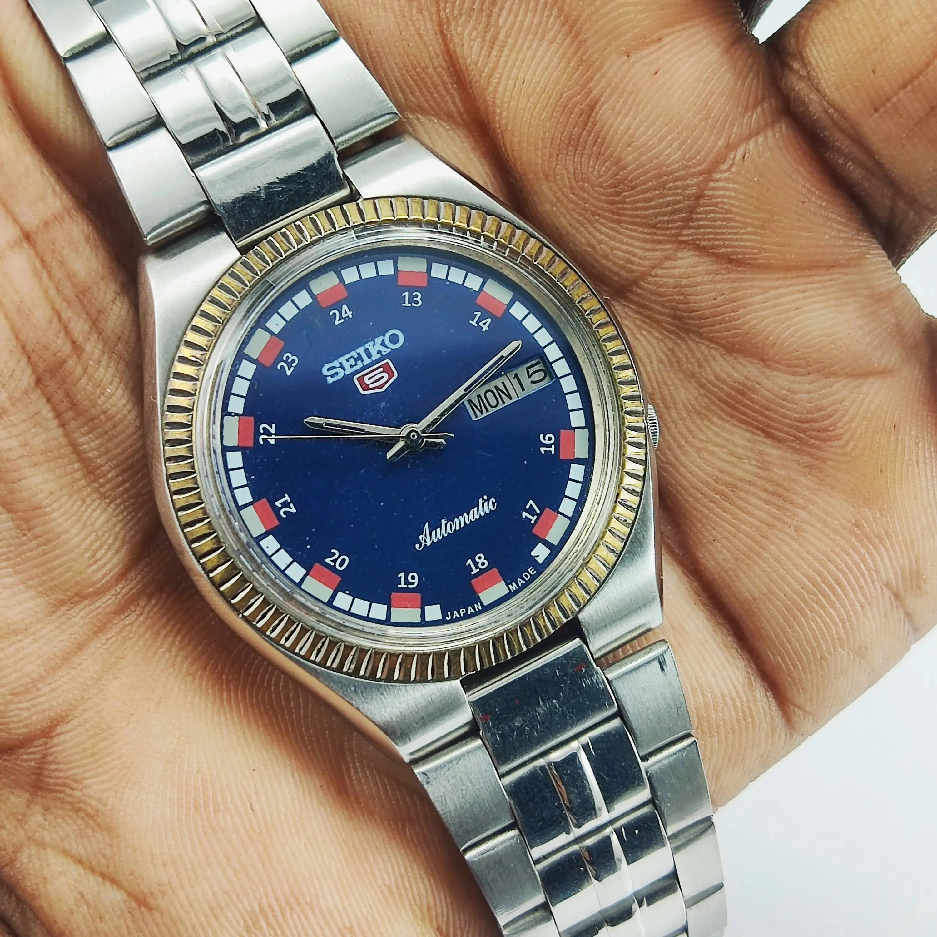 Seiko 5 Automatic-7009A Blue Color Dial 17 Jewels Day Date Men's Wrist Mechanical Watch