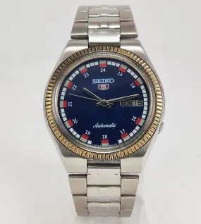 Seiko 5 Automatic-7009A Blue Color Dial 17 Jewels Day Date Men's Wrist Mechanical Watch