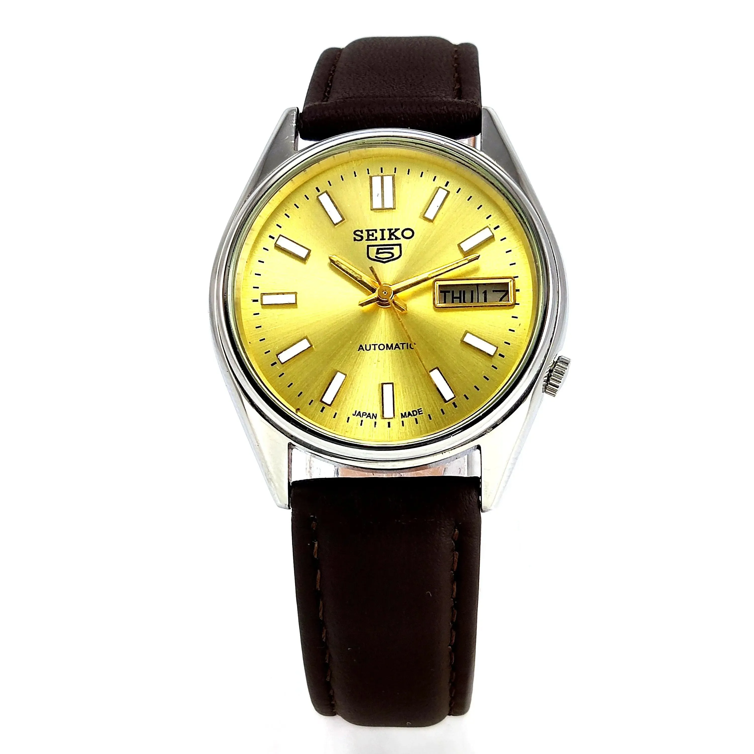 Seiko 5 Automatic-7009A Golden Dial 17 Jewels Day Date Men's Wrist Mechanical Watch