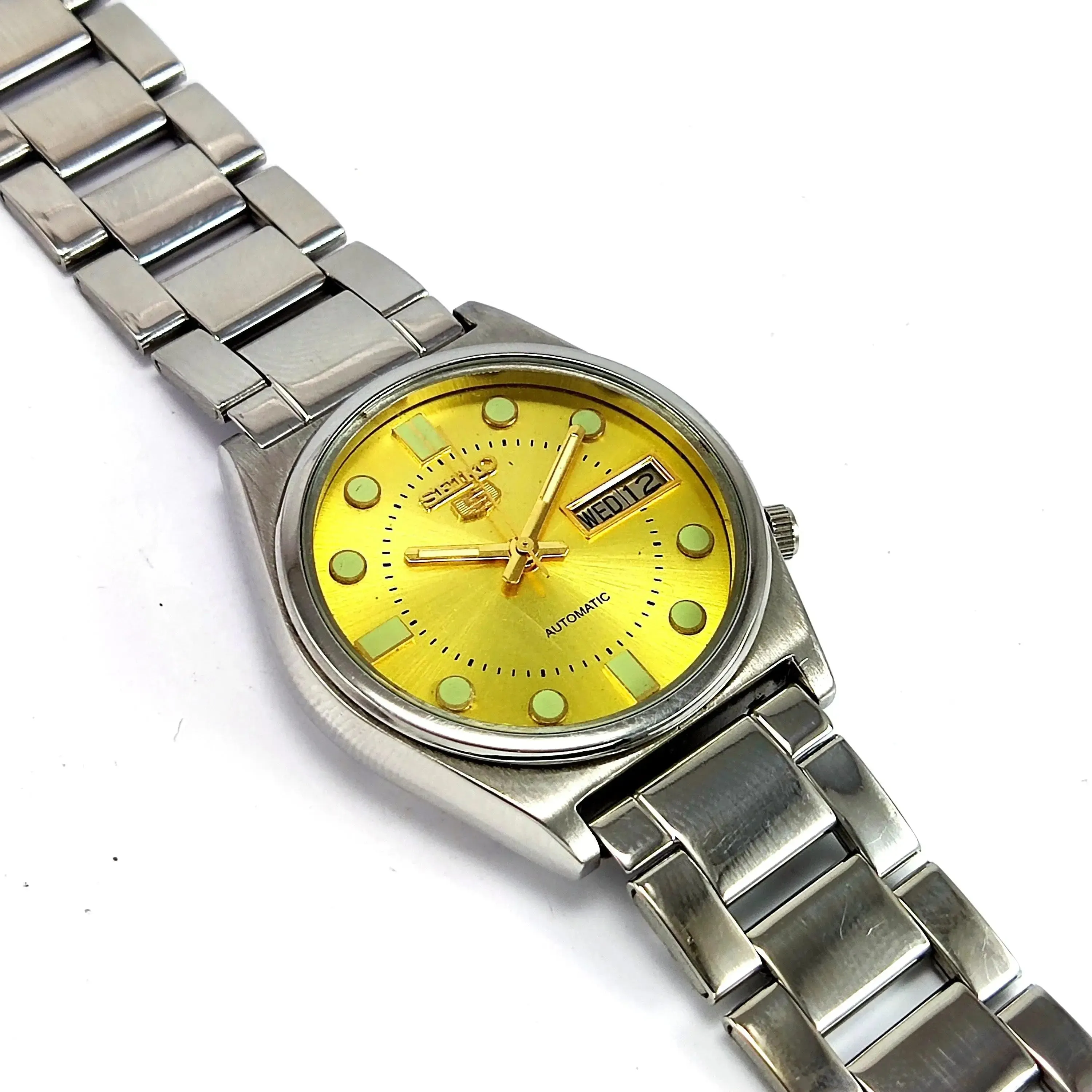Seiko 5 Mechanical Automatic-7009A Golden Dial 17 Jewels Day Date Men's Wrist Watch