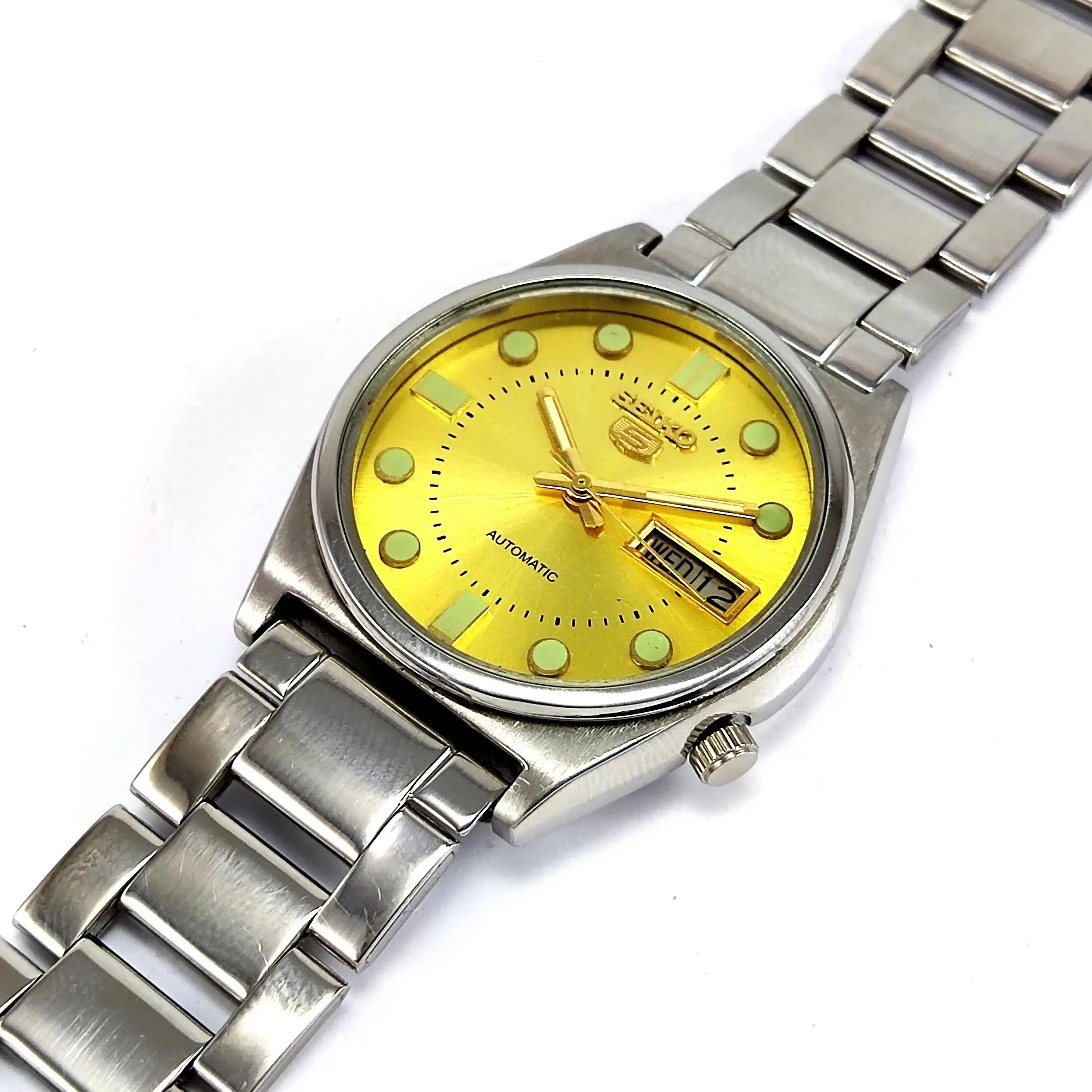 Seiko 5 Mechanical Automatic-7009A Golden Dial 17 Jewels Day Date Men's Wrist Watch
