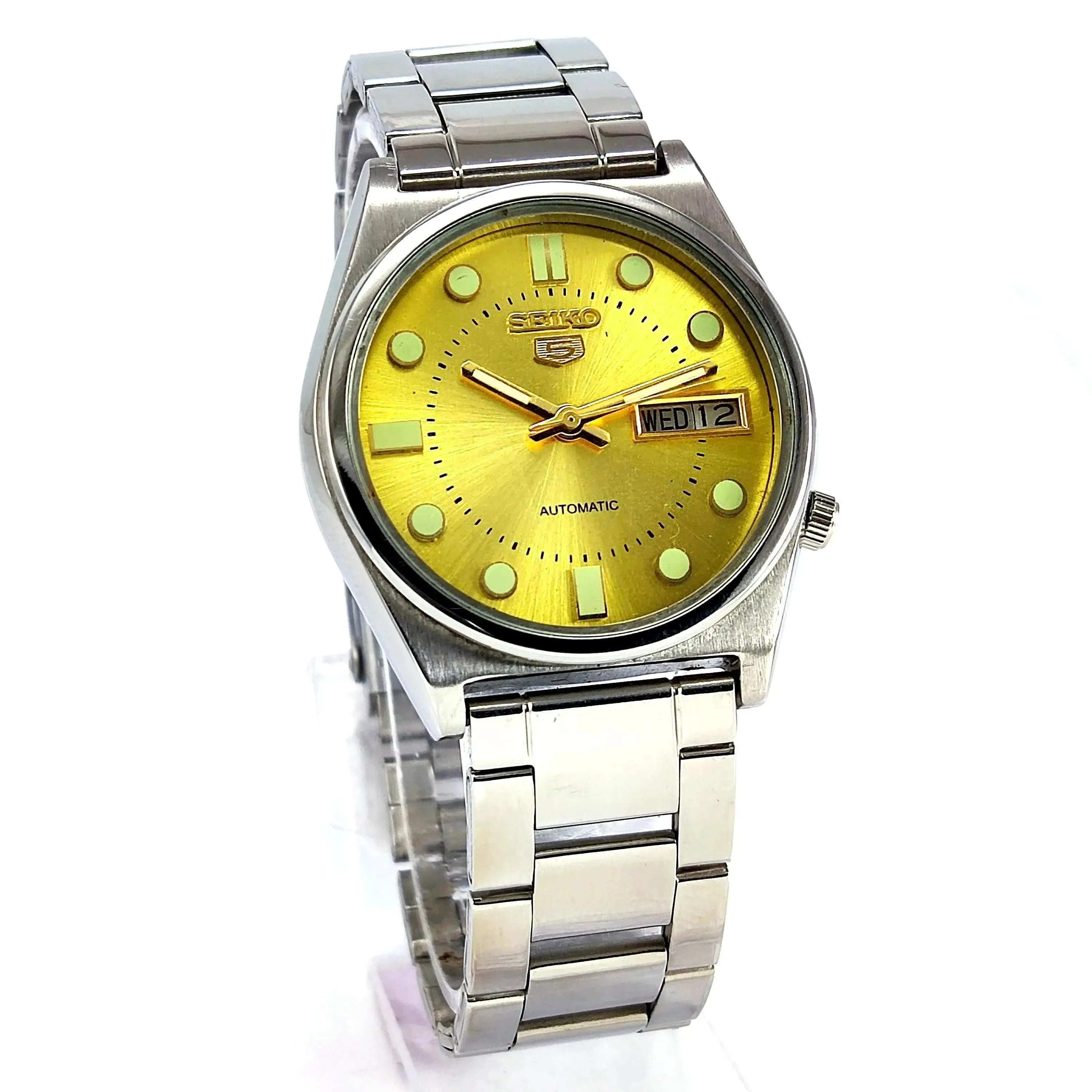 Seiko 5 Mechanical Automatic-7009A Golden Dial 17 Jewels Day Date Men's Wrist Watch