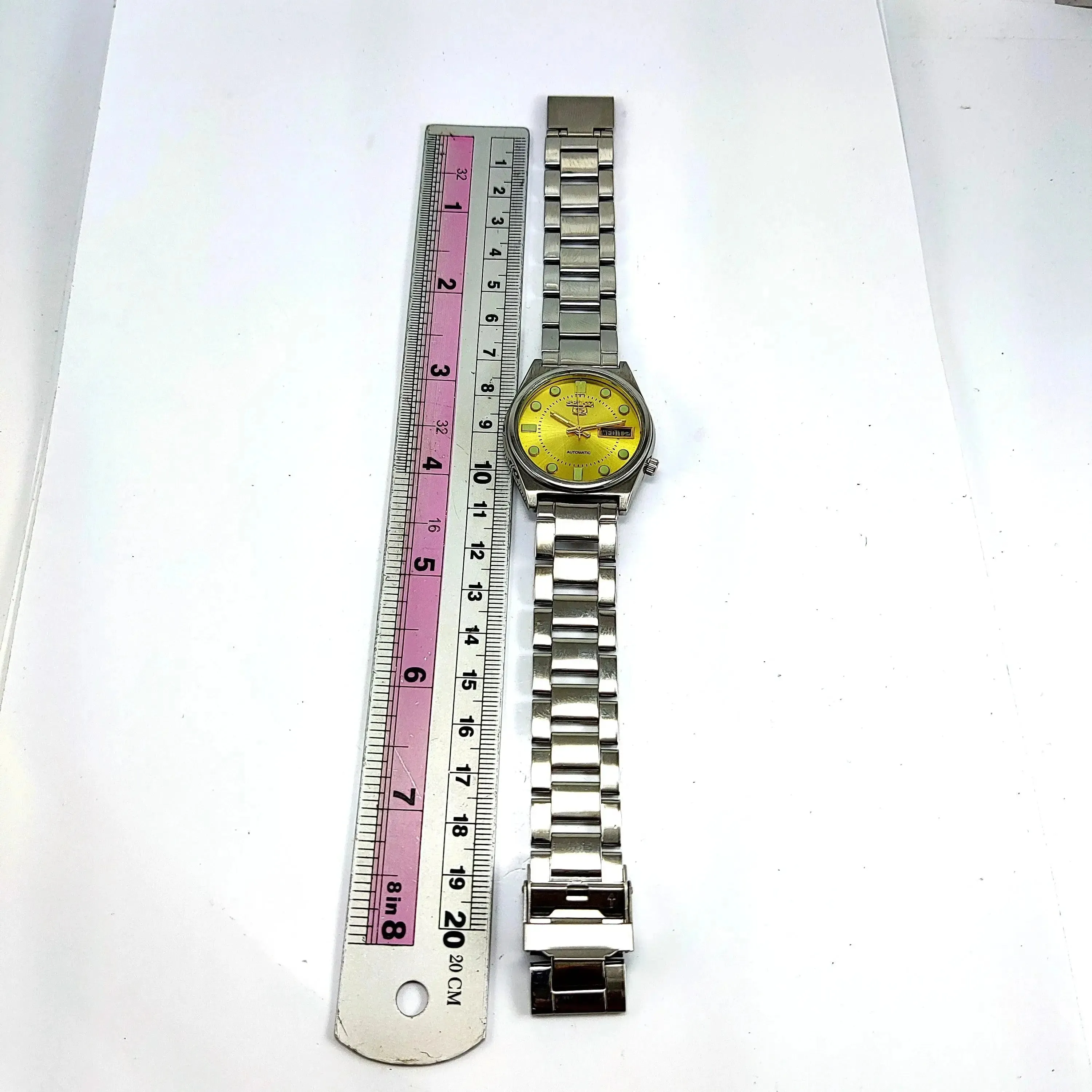 Seiko 5 Mechanical Automatic-7009A Golden Dial 17 Jewels Day Date Men's Wrist Watch