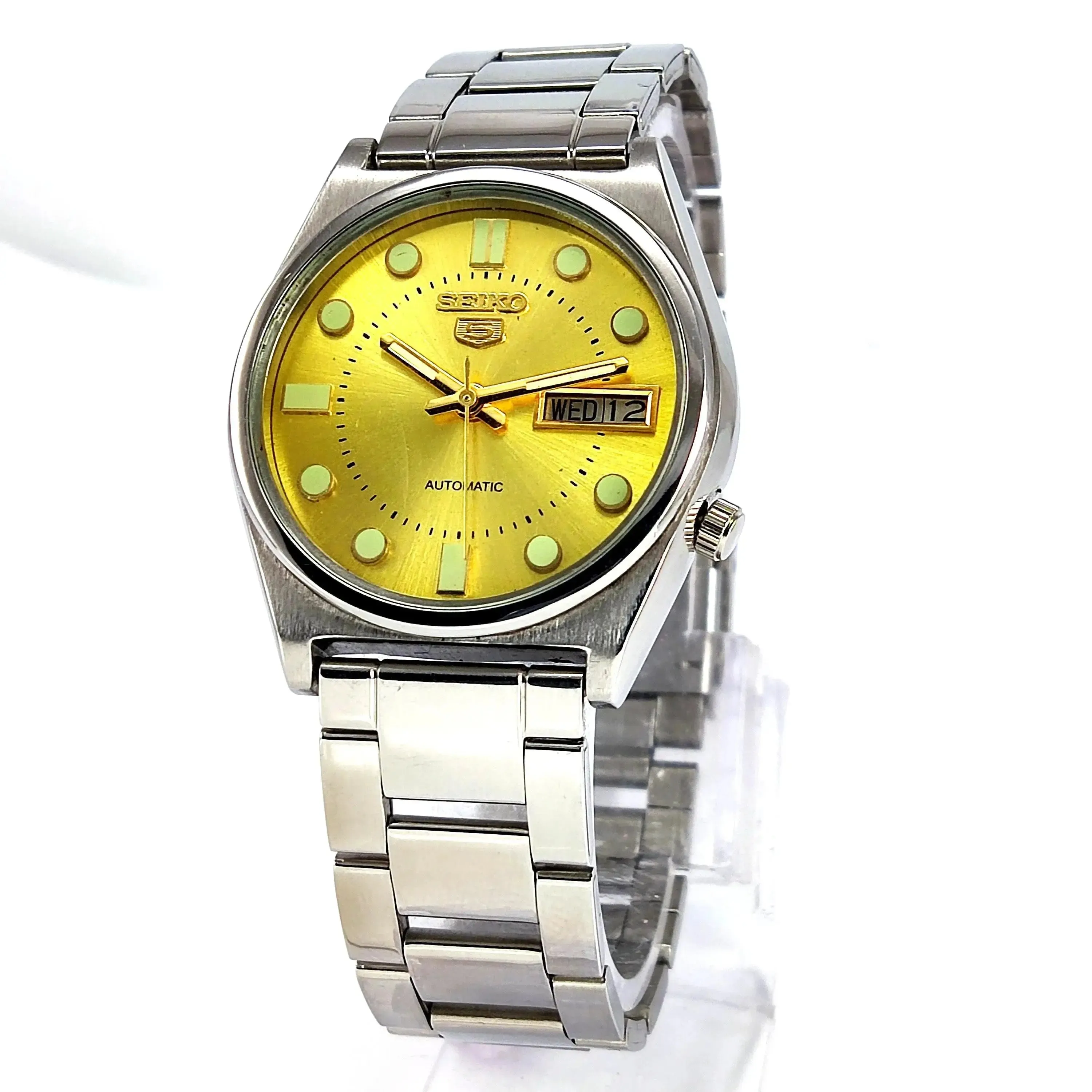 Seiko 5 Mechanical Automatic-7009A Golden Dial 17 Jewels Day Date Men's Wrist Watch