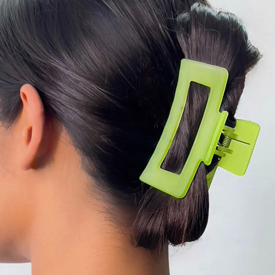 Set of 3 Oversized Neon Green, Yellow & Blue Rectangular Matte Finish Hair Clutch Claw Clips