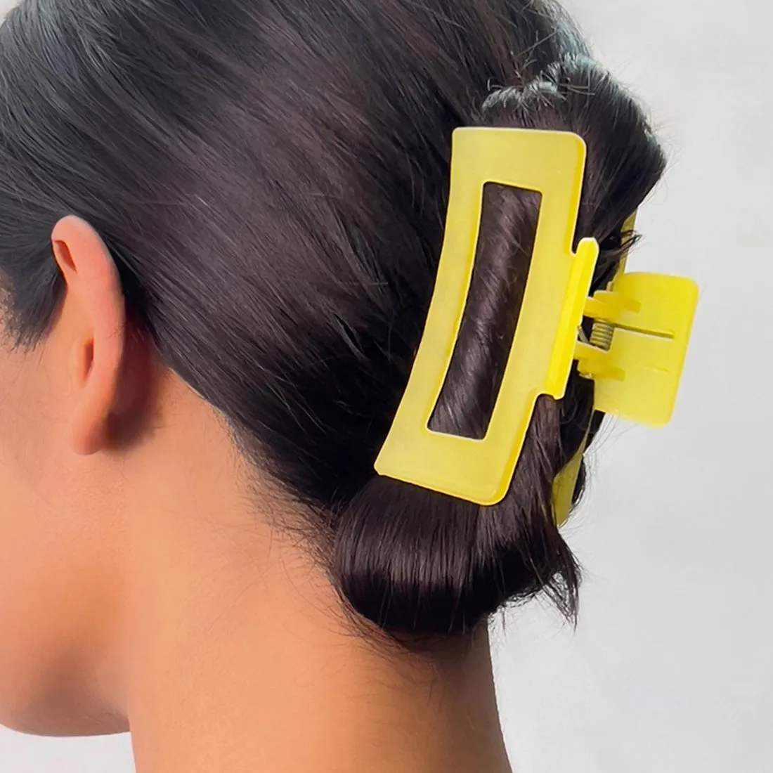 Set of 3 Oversized Neon Green, Yellow & Blue Rectangular Matte Finish Hair Clutch Claw Clips