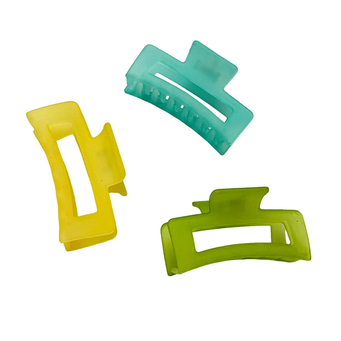 Set of 3 Oversized Neon Green, Yellow & Blue Rectangular Matte Finish Hair Clutch Claw Clips