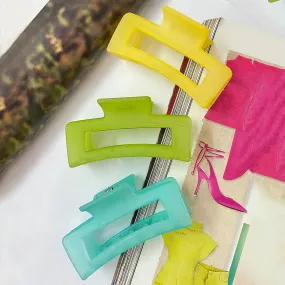 Set of 3 Oversized Neon Green, Yellow & Blue Rectangular Matte Finish Hair Clutch Claw Clips