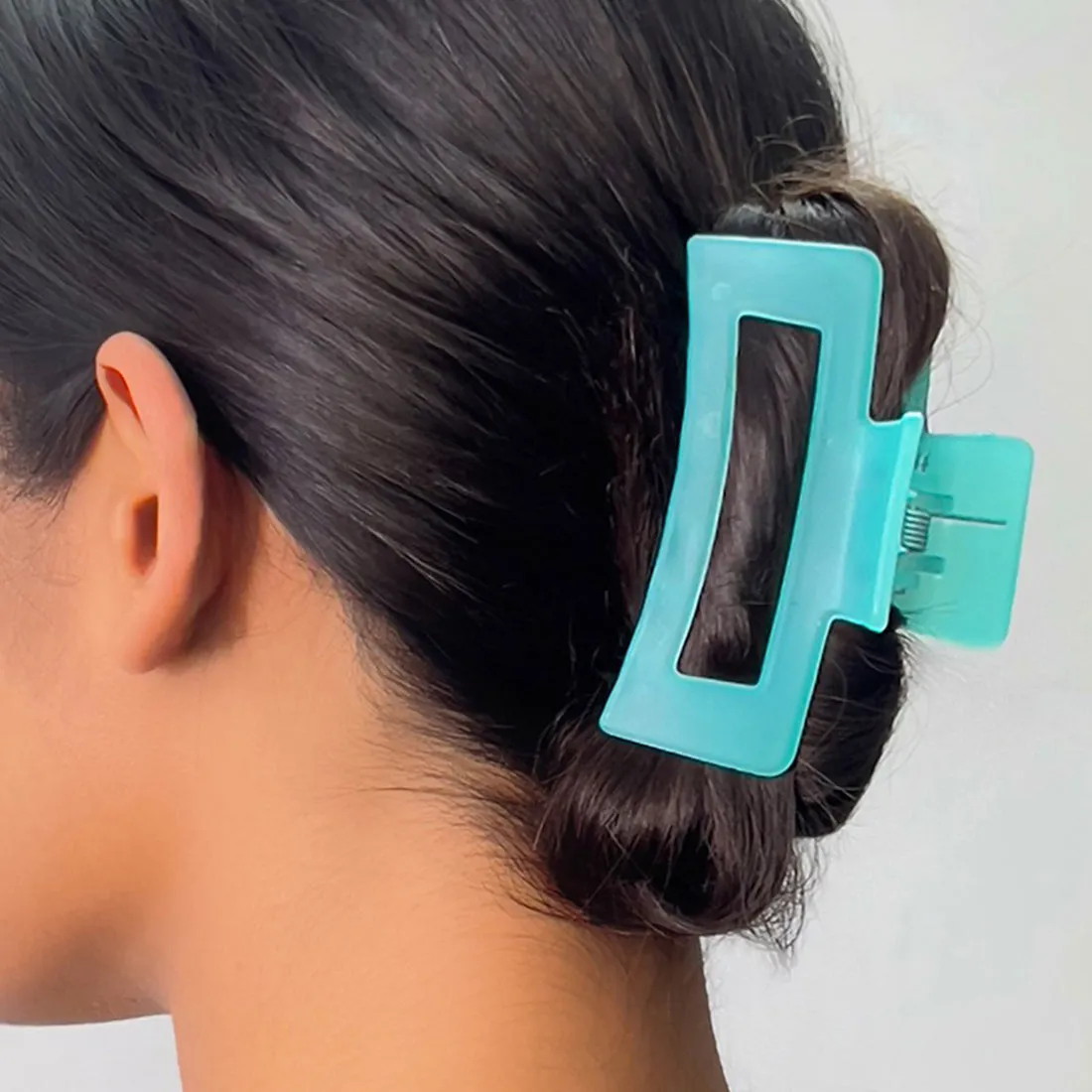 Set of 3 Oversized Neon Green, Yellow & Blue Rectangular Matte Finish Hair Clutch Claw Clips