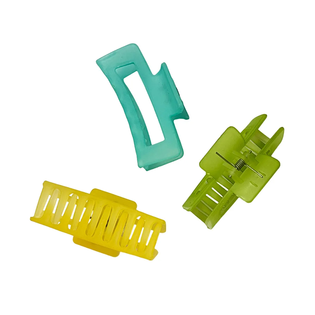Set of 3 Oversized Neon Green, Yellow & Blue Rectangular Matte Finish Hair Clutch Claw Clips