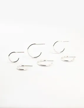 Silver Plated Thin Hoop Earrings 3-Pack