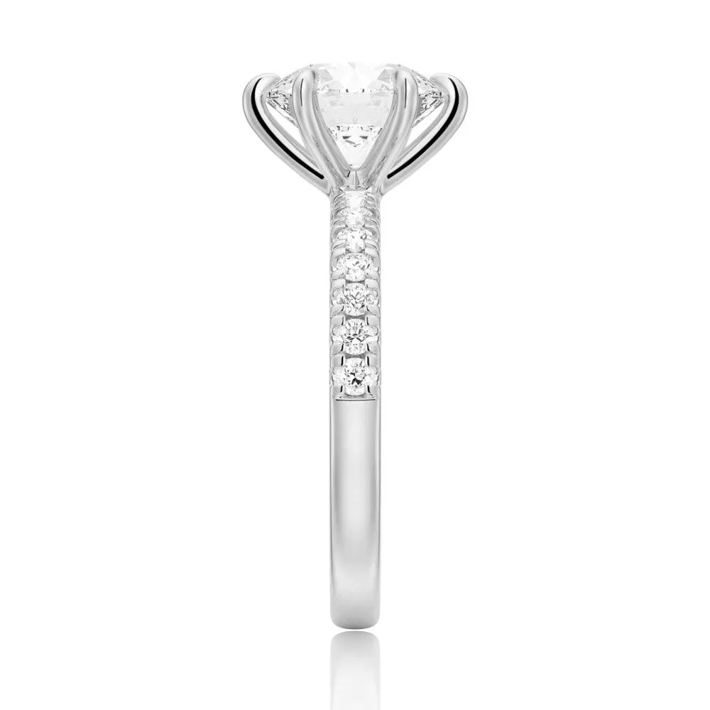 Six-Prong French Pavé Round Cut Engagement Ring