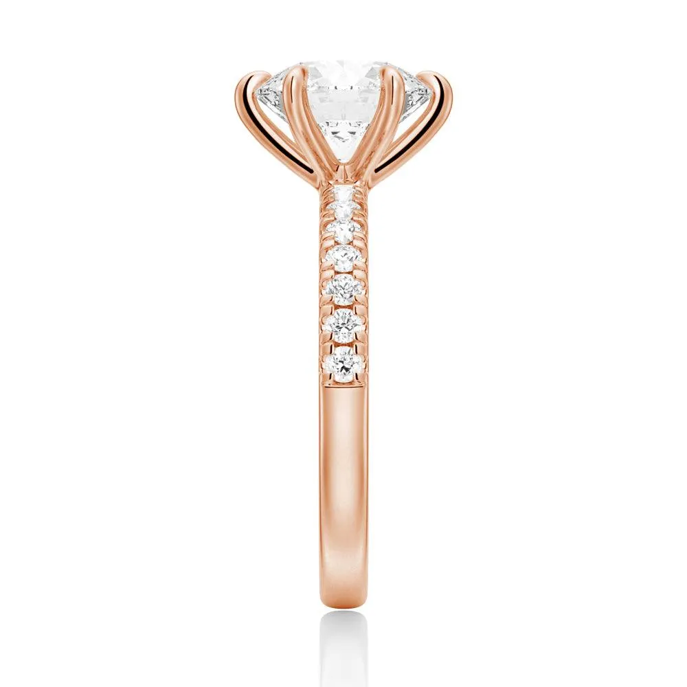 Six-Prong French Pavé Round Cut Engagement Ring