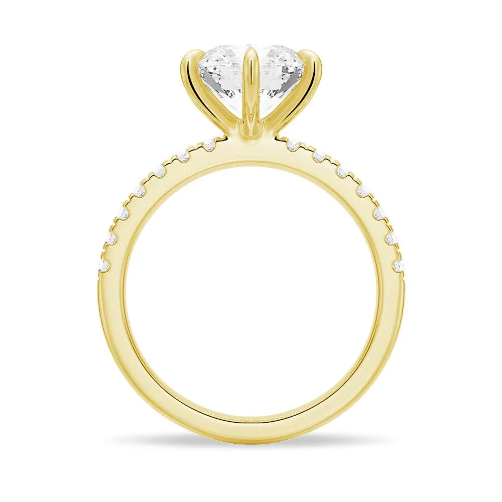 Six-Prong French Pavé Round Cut Engagement Ring