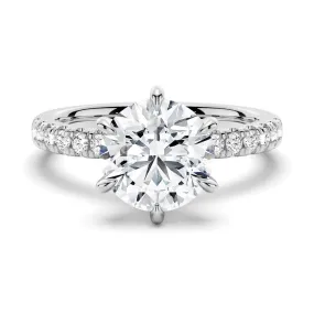 Six-Prong French Pavé Round Cut Engagement Ring