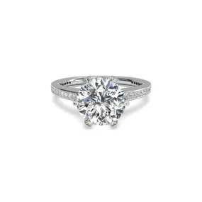 Six-Prong Micropave Round Brilliant Diamond Engagement Ring