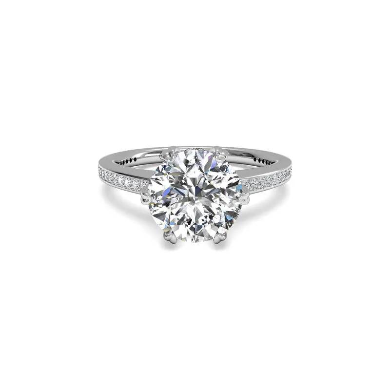 Six-Prong Micropave Round Brilliant Diamond Engagement Ring