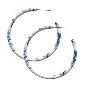 Skinny Blue & White Hoop Earrings