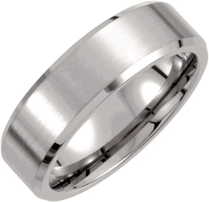 Solid Titanium 7mm Beveled Edge Wedding Band Ring Comfort Fit Matte Brushed Satin - Size 13