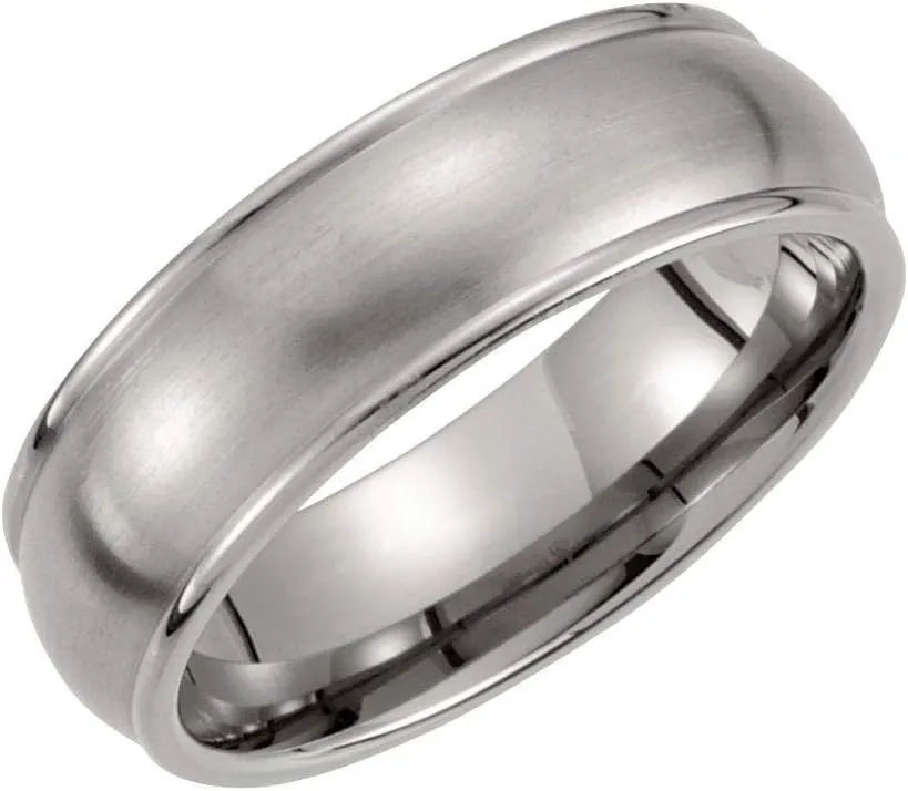 Solid Titanium 7mm Grooved and Matte Brushed Satin Wedding Band Ring Comfort Fit - Size 11.5
