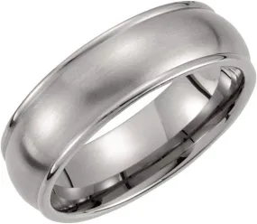 Solid Titanium 7mm Grooved and Matte Brushed Satin Wedding Band Ring Comfort Fit - Size 11.5