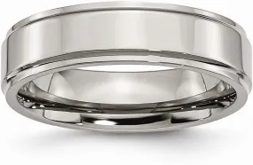 Solid Titanium Ridged Edge 6mm Plain Classic Wedding Band Ring Size 12