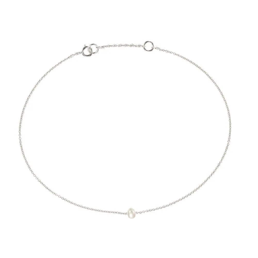 Solid White Gold Small Pearl Anklet