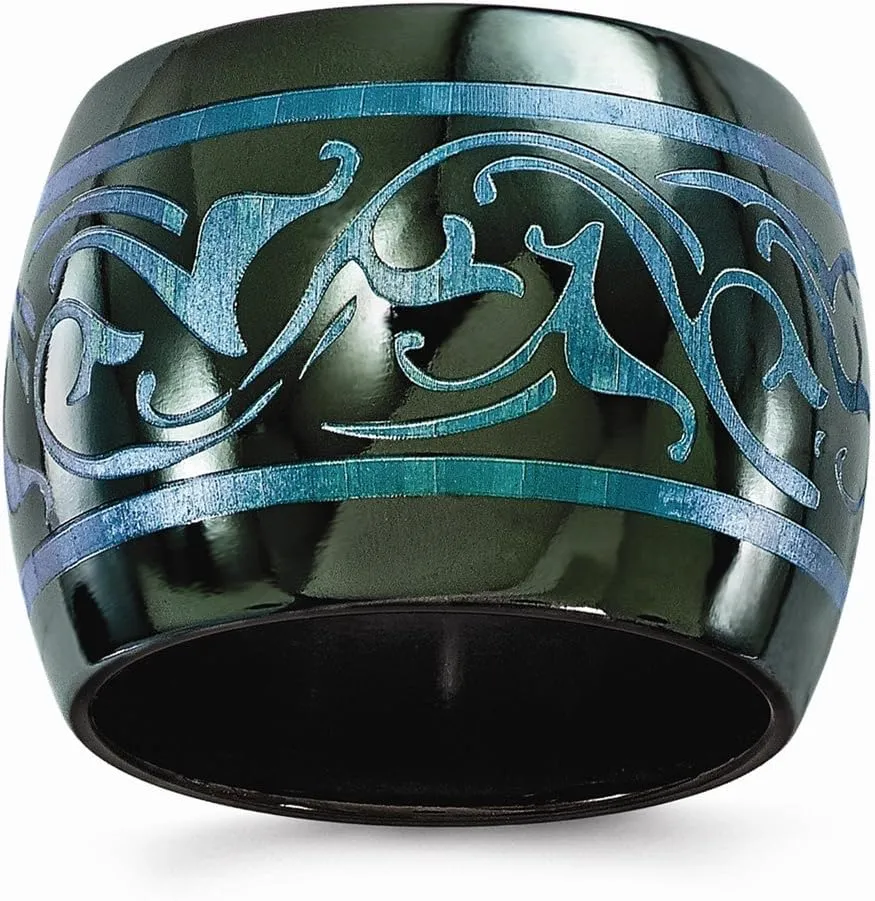 Sonia Jewels Solid Black Titanium Anodized Teal Domed 16mm Plain Classic Wedding Band Ring