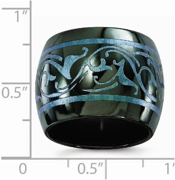 Sonia Jewels Solid Black Titanium Anodized Teal Domed 16mm Plain Classic Wedding Band Ring