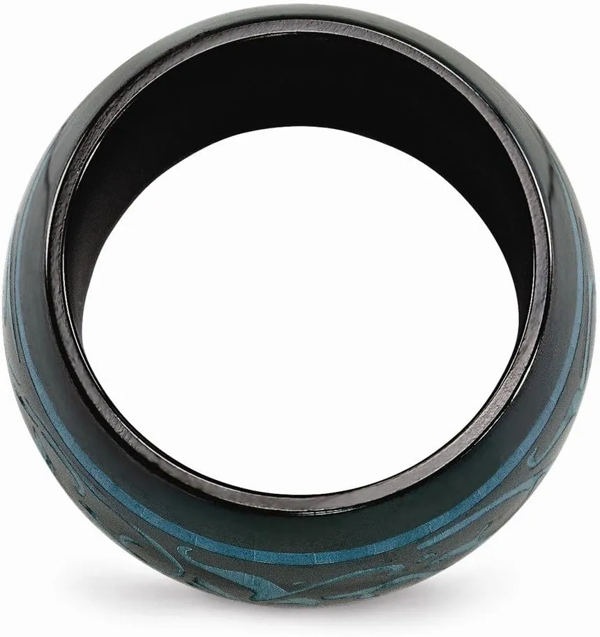 Sonia Jewels Solid Black Titanium Anodized Teal Domed 16mm Plain Classic Wedding Band Ring