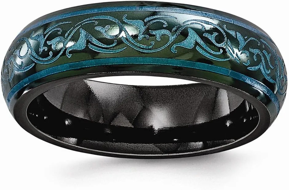 Sonia Jewels Solid Black Titanium Domed Anodized Teal 6mm Plain Classic Wedding Band Ring Size 6