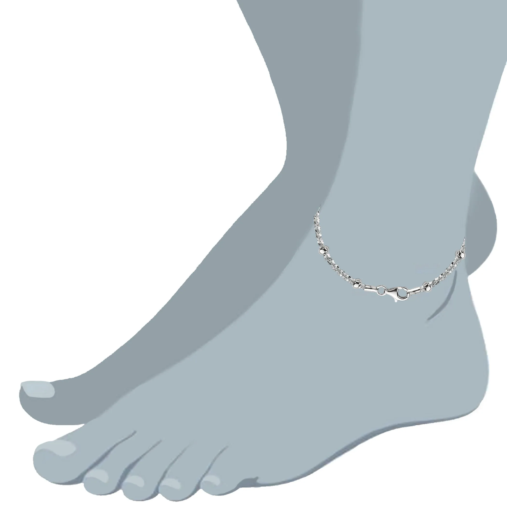 Sparkle Saturn Style Chain Anklet In Sterling Silver