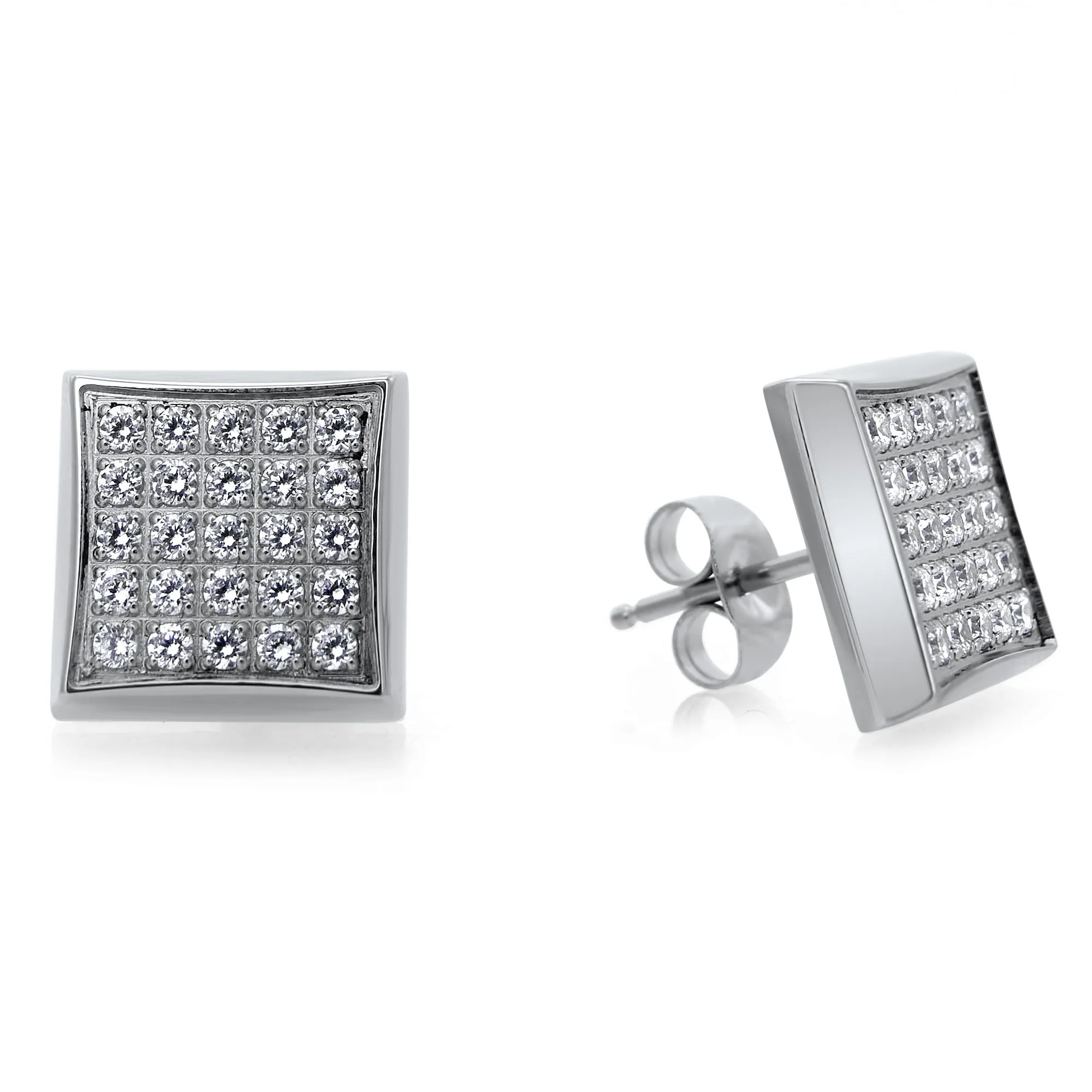 Stainless Steel Square Stud Earrings with 1/4 CTW Pave Diamonds