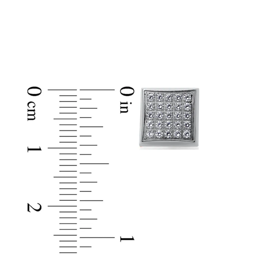 Stainless Steel Square Stud Earrings with 1/4 CTW Pave Diamonds