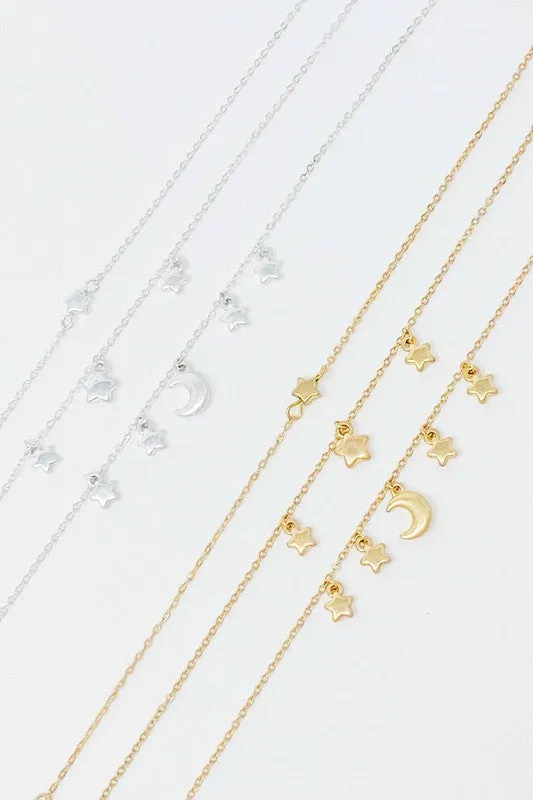 Starred Up Chain Anklet, Set of 3
