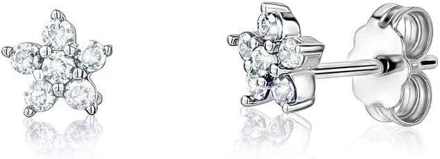 Sterling Silver Small Flower Stud Earrings for Women and Girls Simulated Birthstones 6mm