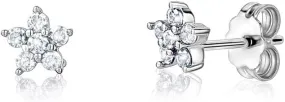 Sterling Silver Small Flower Stud Earrings for Women and Girls Simulated Birthstones 6mm