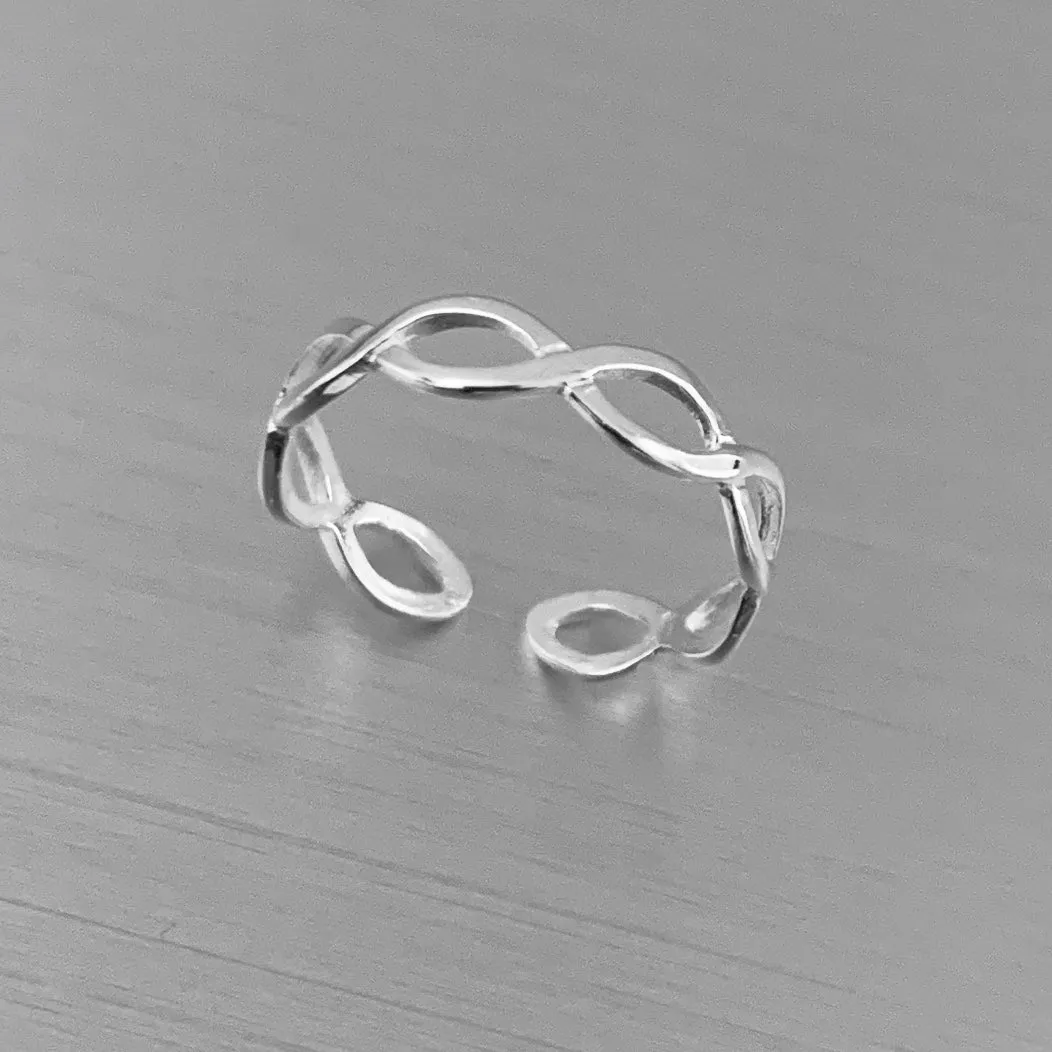 Sterling Silver Thin Braided Toe Ring, Silver Rings, Braid Ring