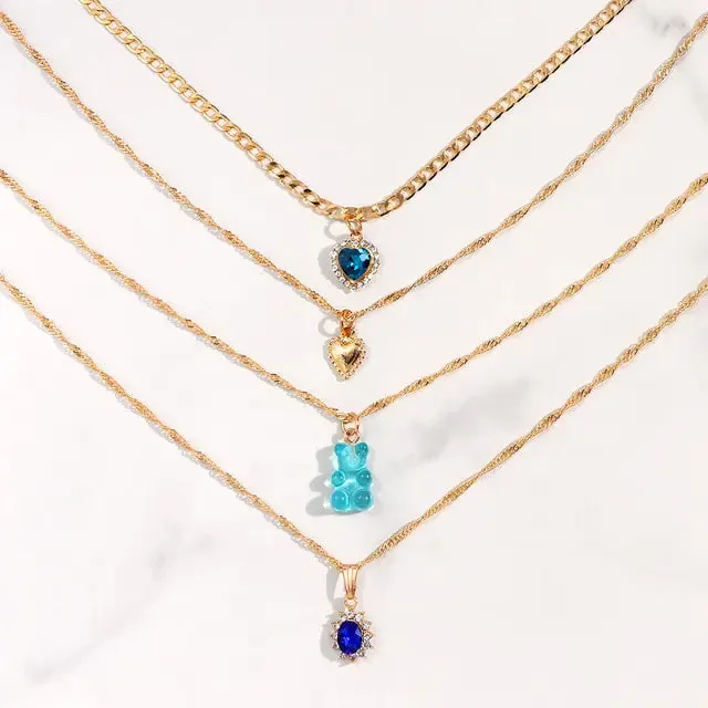 Stylish Multi-layer Pink Heart Crystal Pendant Necklaces