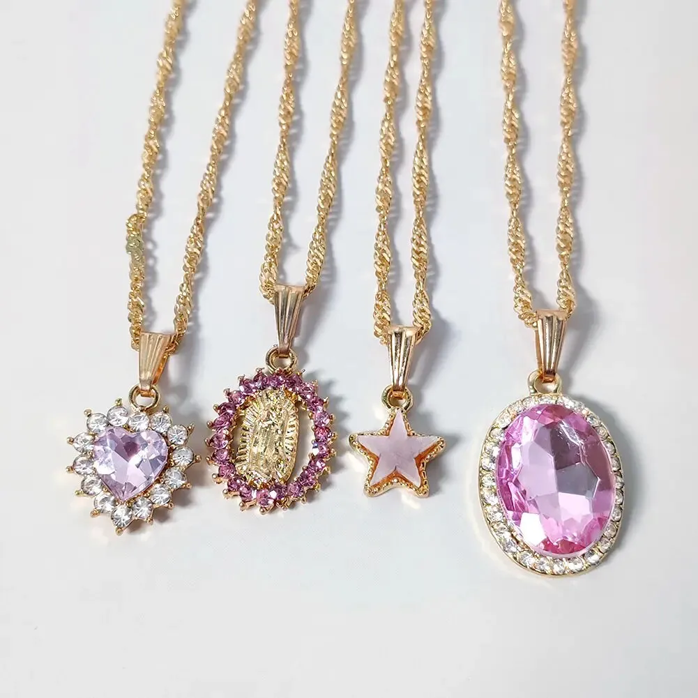 Stylish Multi-layer Pink Heart Crystal Pendant Necklaces
