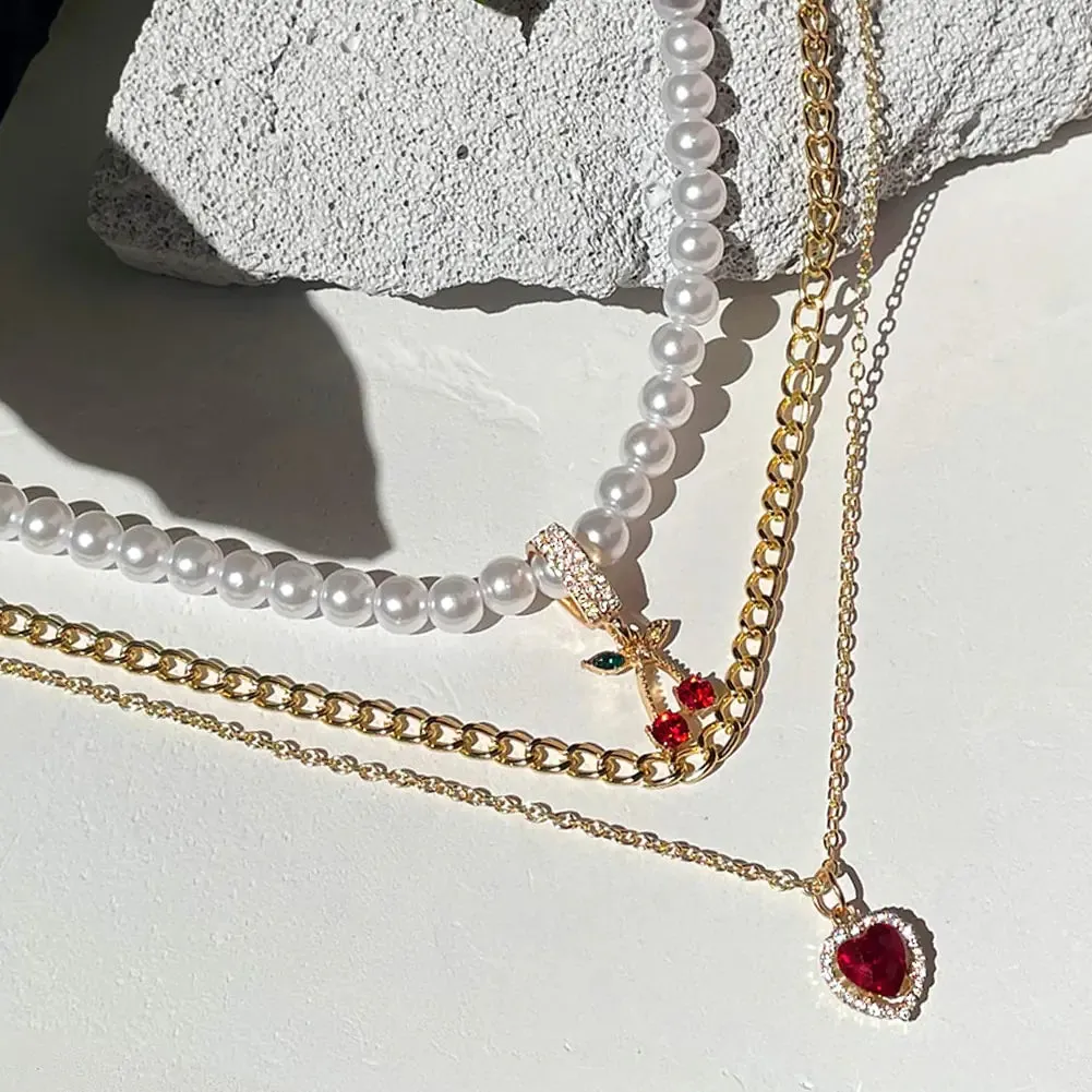 Stylish Multi-layer Pink Heart Crystal Pendant Necklaces