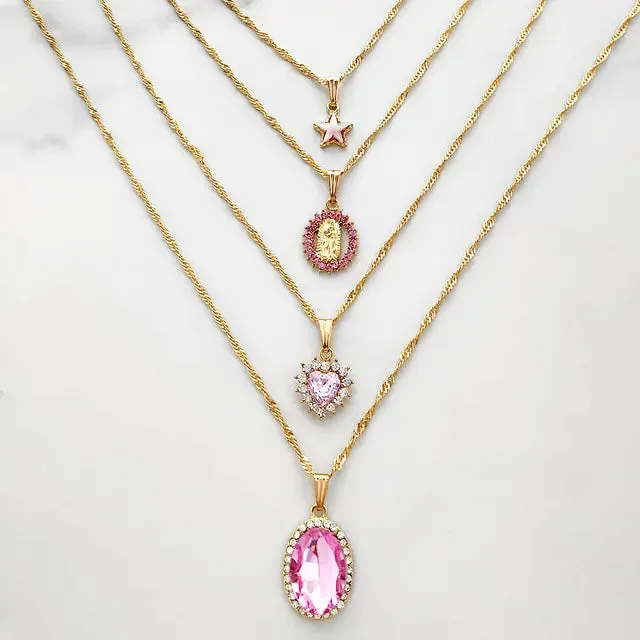 Stylish Multi-layer Pink Heart Crystal Pendant Necklaces