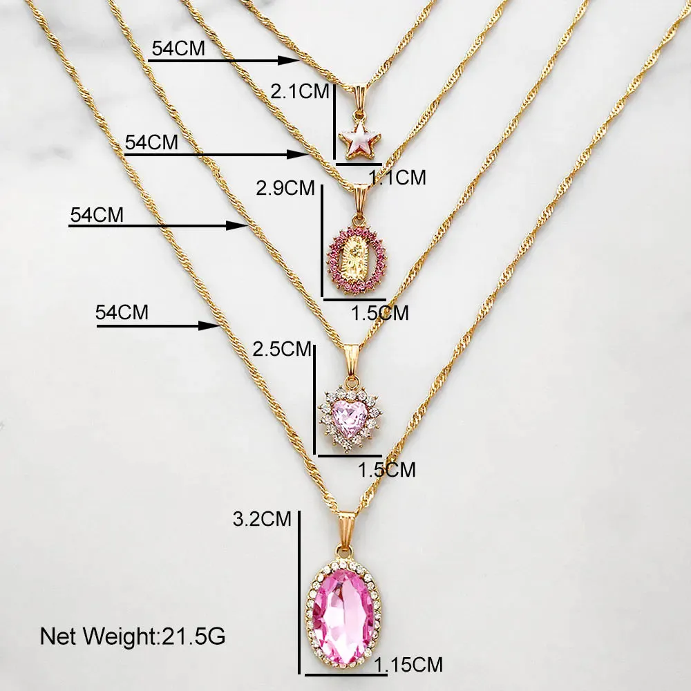 Stylish Multi-layer Pink Heart Crystal Pendant Necklaces