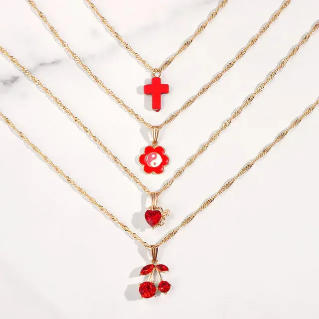 Stylish Multi-layer Pink Heart Crystal Pendant Necklaces