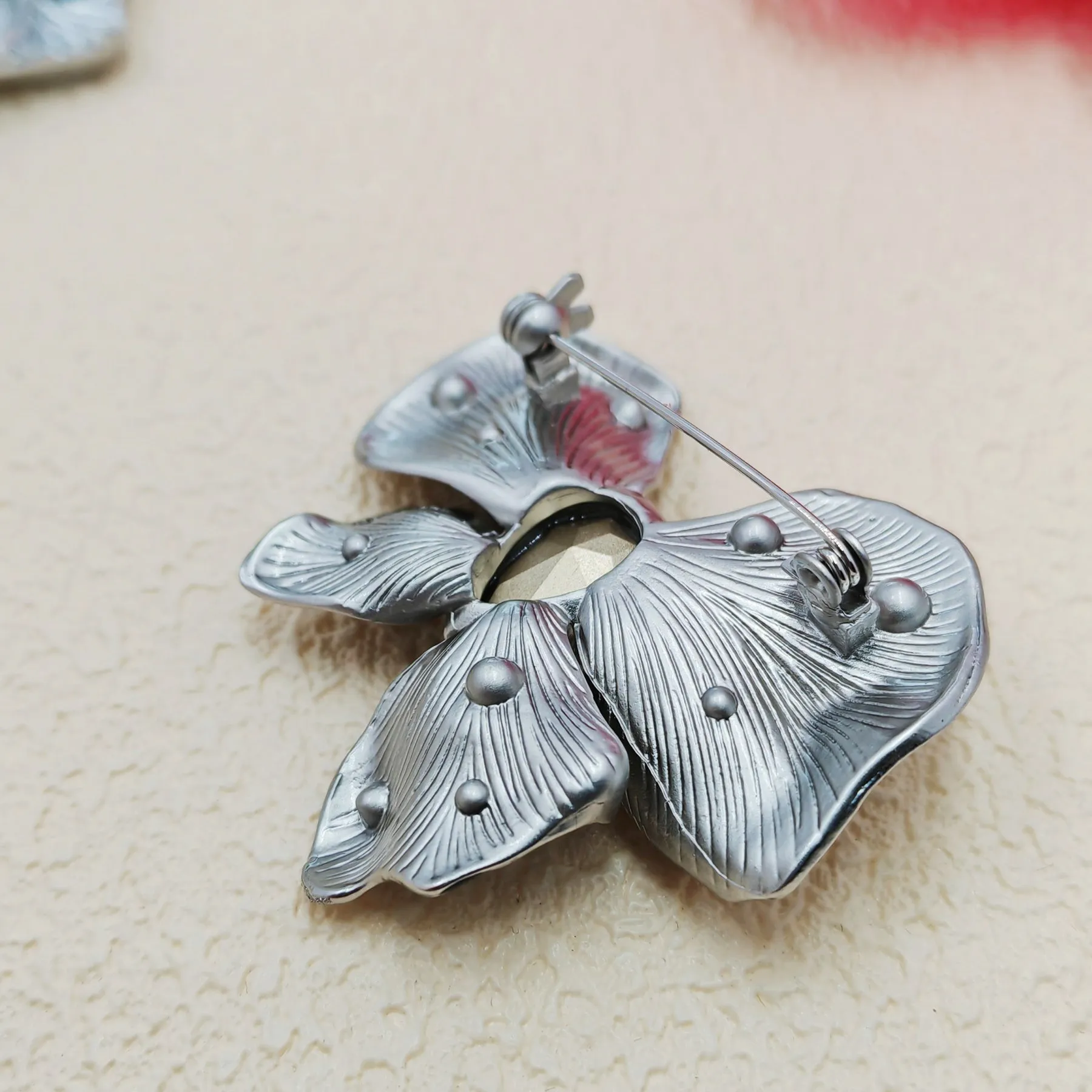 Stylish Vintage Silver Metallic and Blue Butterfly Brooch Pin Designer Jewelry