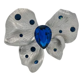 Stylish Vintage Silver Metallic and Blue Butterfly Brooch Pin Designer Jewelry
