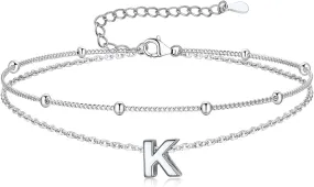 Suplight Sterling Silver Anklets Bracelets for Women Layered Dainty Foot Chain Intial AnkletS With Beaded Anklets for Women Beach Waterproof Jewelry(With Gift Box)