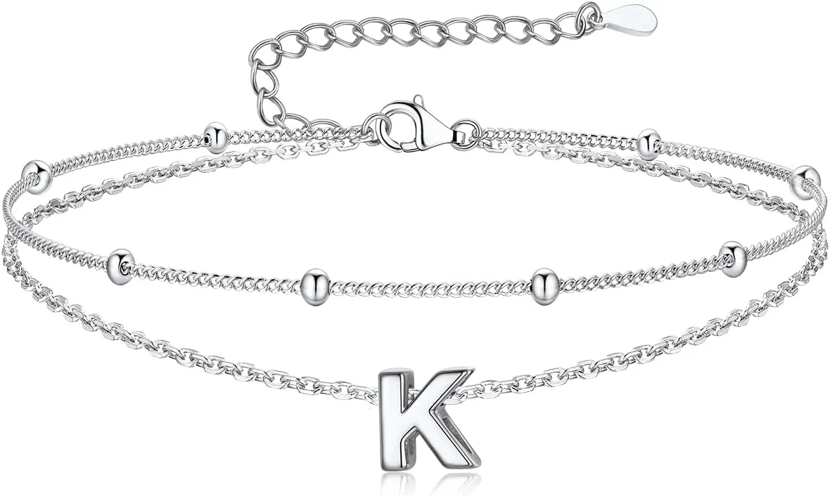 Suplight Sterling Silver Anklets Bracelets for Women Layered Dainty Foot Chain Intial AnkletS With Beaded Anklets for Women Beach Waterproof Jewelry(With Gift Box)