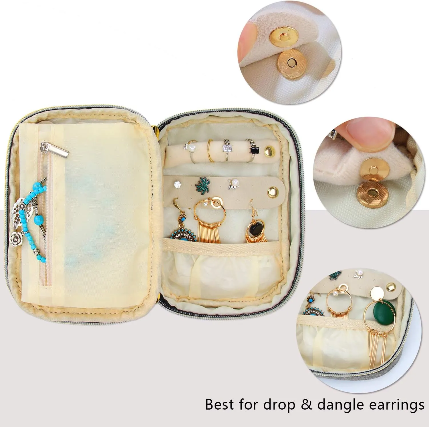 Teamoy Small Jewelry Travel Case, Portable Jewelry Organizer Bag for Earrings, Necklace, Rings and More, Small, Gray-(Bag Only)
