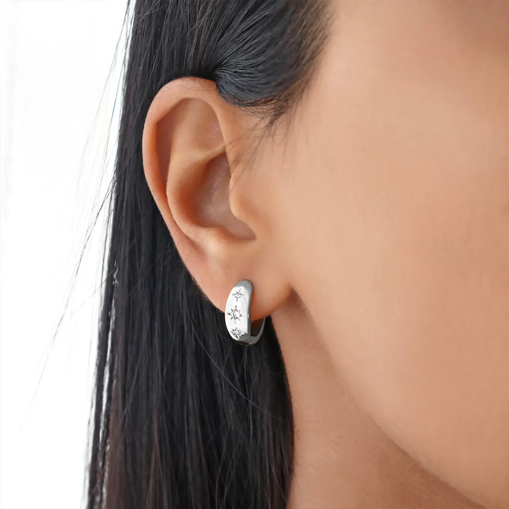 Thick Starburst Hoops (Silver)